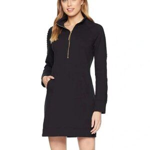 Lilly Pulitzer Skipper Popover Dress Size XS Solid Black Lace Trim Preppy Comfy